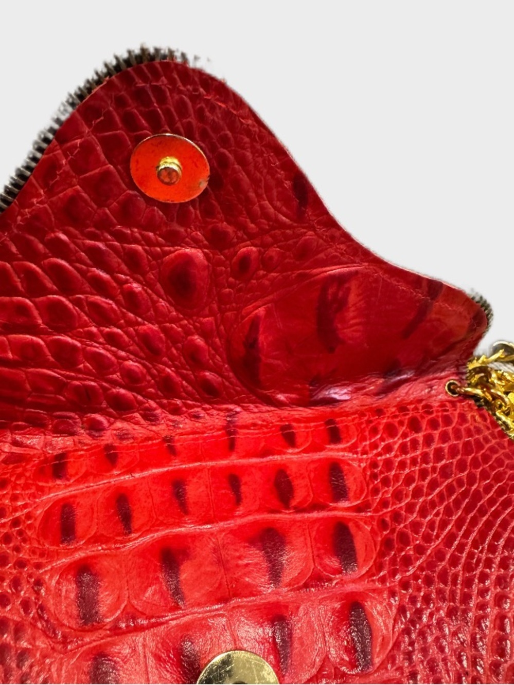 J.J. Winters Red Hornback Crocodile Embossed Leather Clutch and Gold Chain Strap - Picture 5 of 5